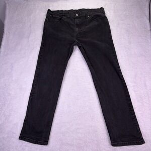 Levis 502 Jeans Mens 38x30 (Fit: 38x29) Black Wash Tapered Leg Stretch Denim